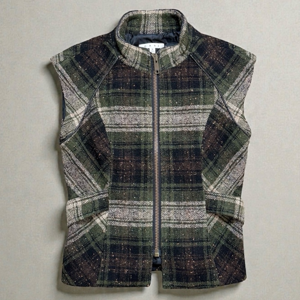 Cabi Wool Vest Patchwork Plaid Pattern Boho Indie… - image 2
